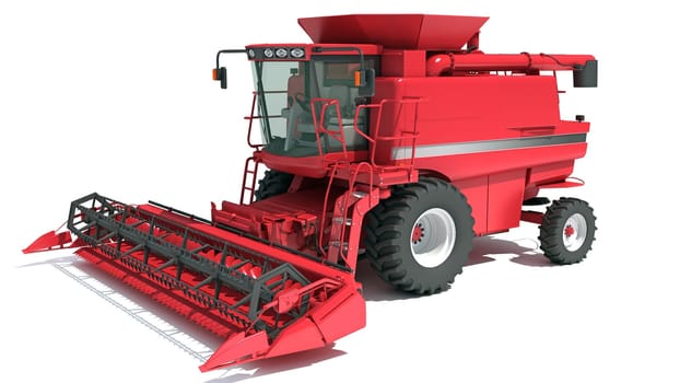 Combine Harvester farm equipment 3D rendering model on white background