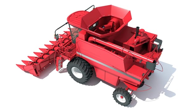 Combine Harvester farm equipment 3D rendering model on white background