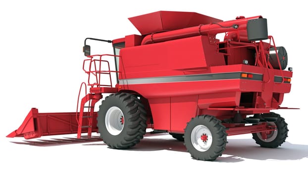 Combine Harvester farm equipment 3D rendering model on white background