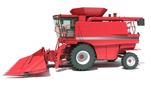 Combine Harvester farm equipment 3D rendering model on white background