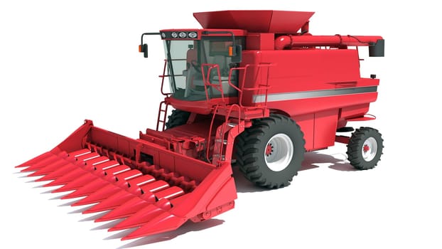 Combine Harvester farm equipment 3D rendering model on white background