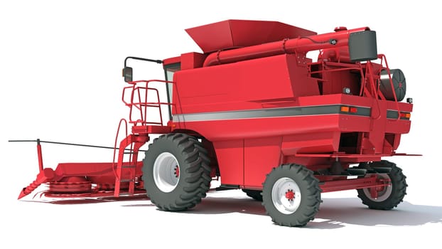 Combine Harvester farm equipment 3D rendering model on white background