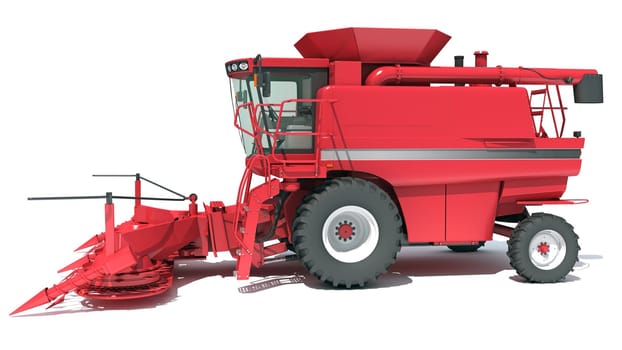 Combine Harvester farm equipment 3D rendering model on white background