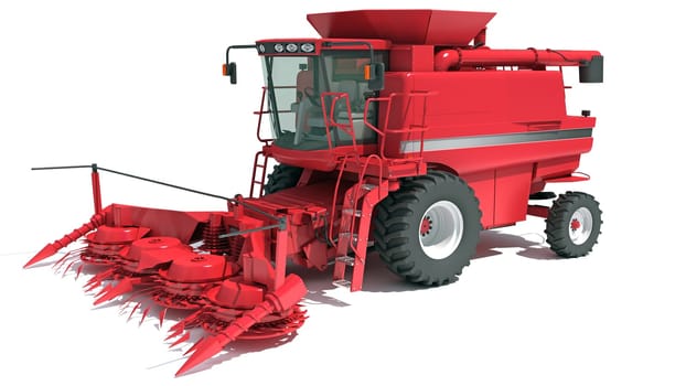 Combine Harvester farm equipment 3D rendering model on white background