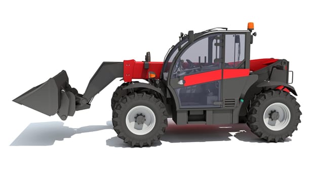 Telehandler heavy construction machinery 3D rendering model on white background