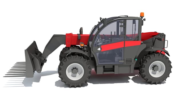 Telehandler heavy construction machinery 3D rendering model on white background