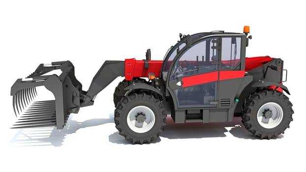 Telehandler heavy construction machinery 3D rendering model on white background