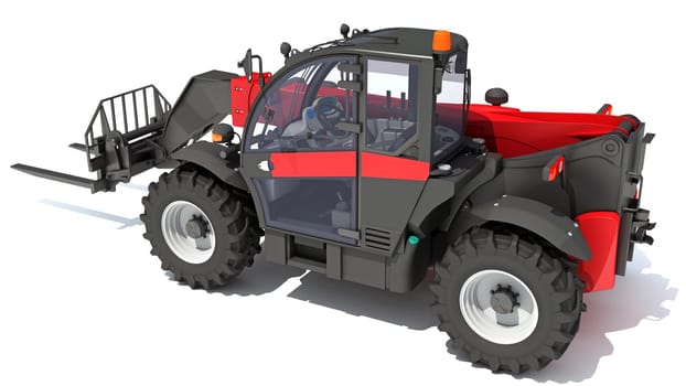 Telehandler heavy construction machinery 3D rendering model on white background