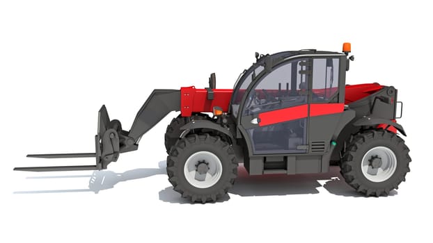 Telehandler heavy construction machinery 3D rendering model on white background