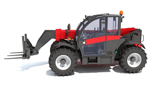 Telehandler heavy construction machinery 3D rendering model on white background