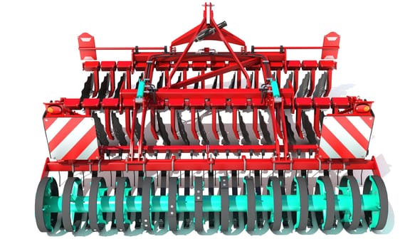 Seed Drill Disc Harrow 3D rendering model farm equipment on white background