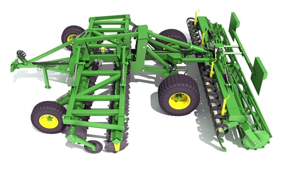 Seed Drill Disc Harrow 3D rendering model farm equipment on white background