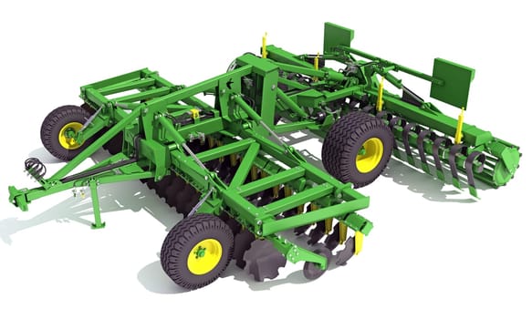 Seed Drill Disc Harrow 3D rendering model farm equipment on white background