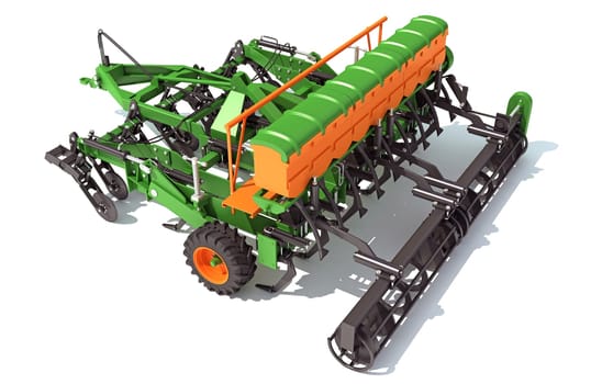 Seed Drill Disc Harrow 3D rendering model farm equipment on white background