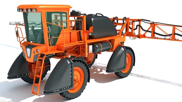 Self Propelled Farm Sprayer 3D rendering model on white background