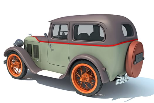 Old antique car 3D rendering model on white background