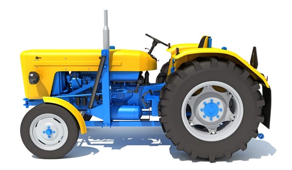 Old Classic Tractor farm equipment 3D rendering model on white background