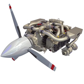 Aircraft turboprop Engine 3D rendering model on white background