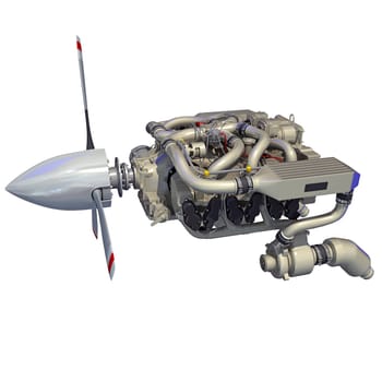 Aircraft turboprop Engine 3D rendering model on white background