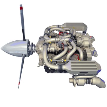 Aircraft turboprop Engine 3D rendering model on white background