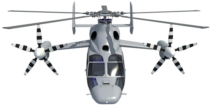 Helicopter aircraft 3D rendering model on white background