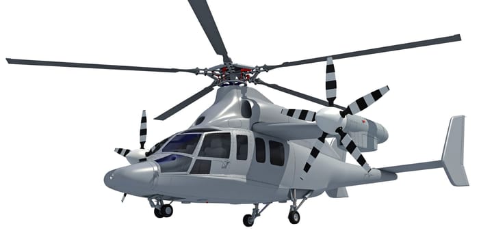 Helicopter aircraft 3D rendering model on white background