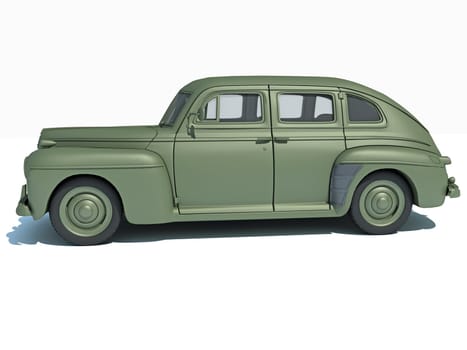 vintage Old car 3D rendering model on white background