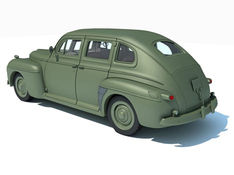 vintage Old car 3D rendering model on white background