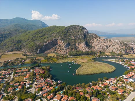 Dalyan River Drone Video, Aegean Sea Ortaca, Mugla Turkey. High quality photo