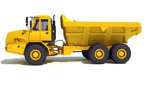 Dump Truck 3D rendering model heavy construction machinery on white background