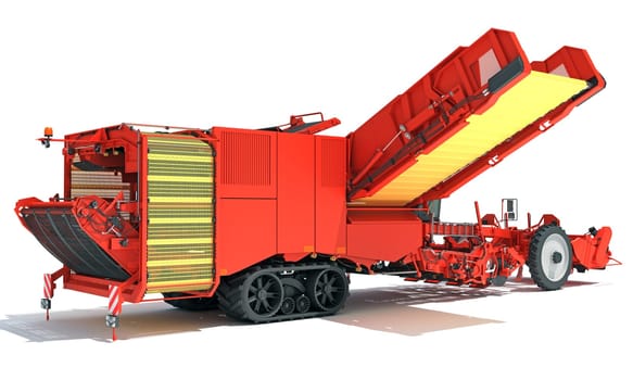 Potato Combine Harvester farm equipment 3D rendering model on white background