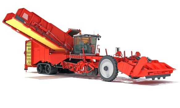 Potato Combine Harvester farm equipment 3D rendering model on white background