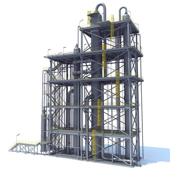 Refinery Unit industrial site 3D rendering model on white background