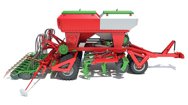 Seeder Planter drill Machine farm equipment 3D rendering model on white background