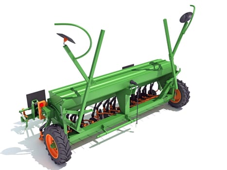 Seeder Planter drill Machine farm equipment 3D rendering model on white background