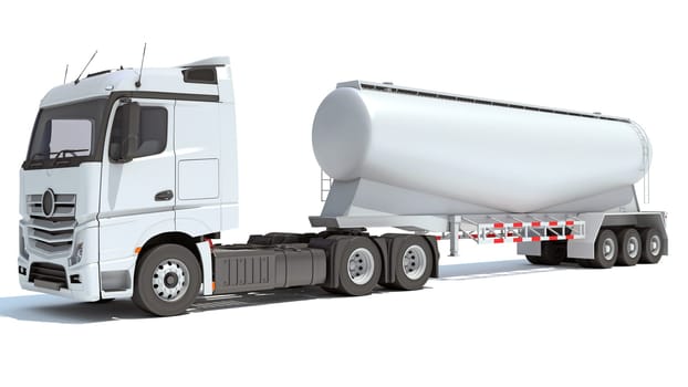 Truck with Tank Trailer 3D rendering model on white background