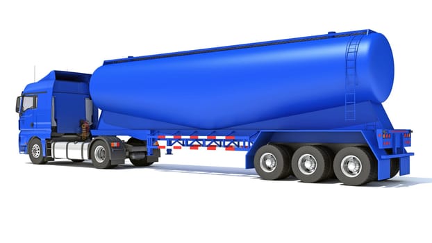 Truck with Tank Trailer 3D rendering model on white background