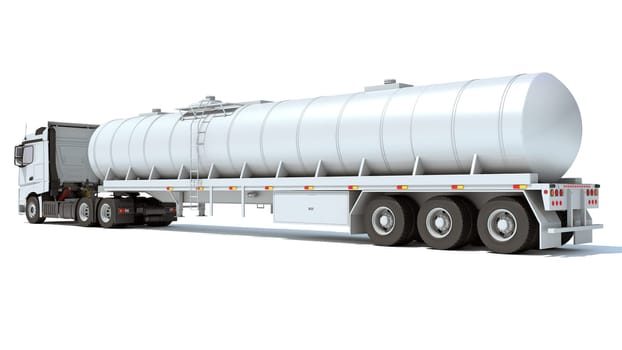 Truck with Tank Trailer 3D rendering model on white background