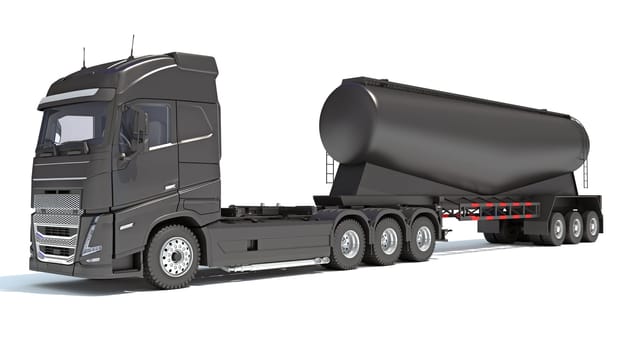 Truck with Tank Trailer 3D rendering model on white background