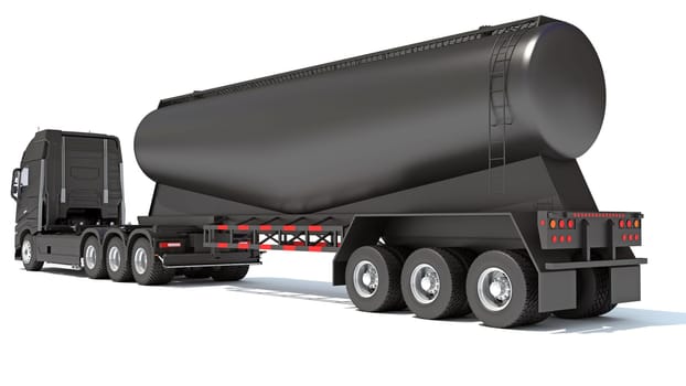 Truck with Tank Trailer 3D rendering model on white background