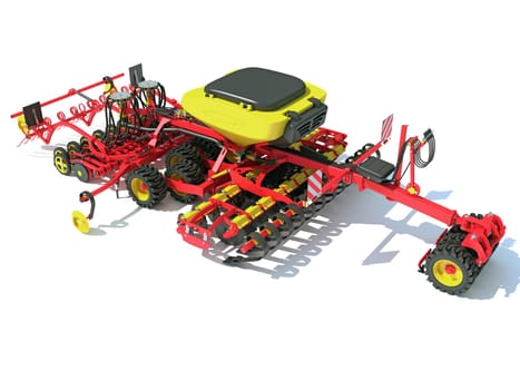 Seeder Planter drill Machine farm equipment 3D rendering model on white background