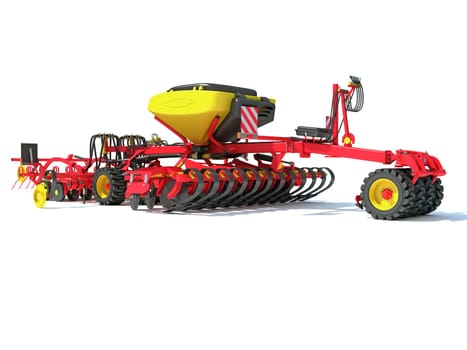 Seeder Planter drill Machine farm equipment 3D rendering model on white background