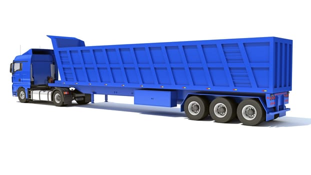 Semi Truck with Tipper Trailer 3D rendering model on white background