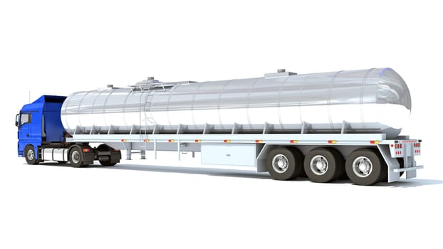 Truck with Tank Trailer 3D rendering model on white background