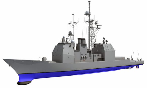 Military Vessel Missile Cruiser warship 3D rendering model on white background