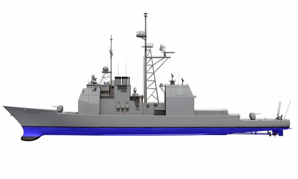 Military Vessel Missile Cruiser warship 3D rendering model on white background