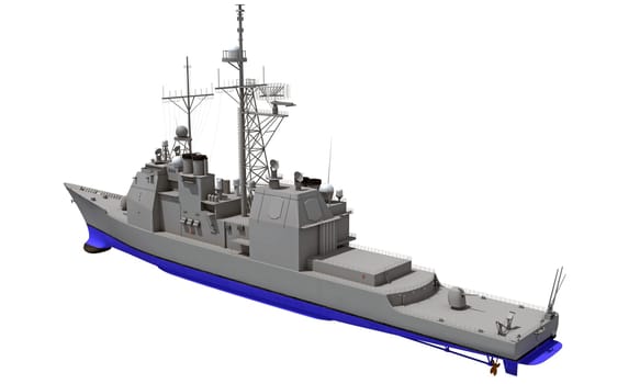 Military Vessel Missile Cruiser warship 3D rendering model on white background