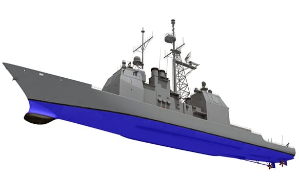 Military Vessel Missile Cruiser warship 3D rendering model on white background