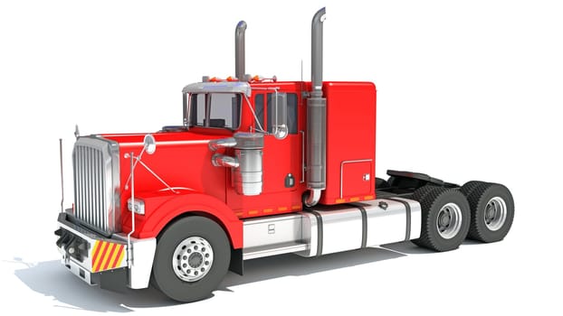 Red Semi Truck 3D rendering model on white background