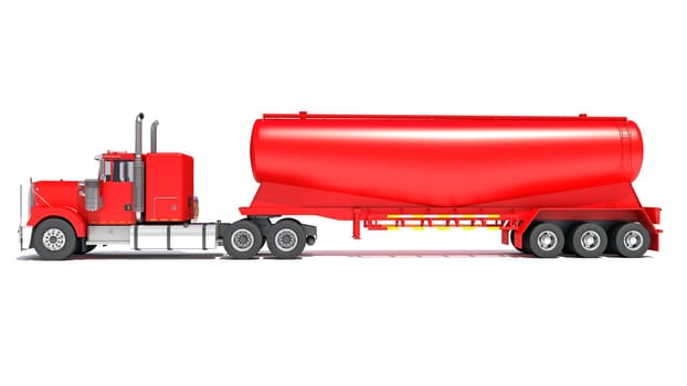 Truck with Tank Trailer 3D rendering model on white background